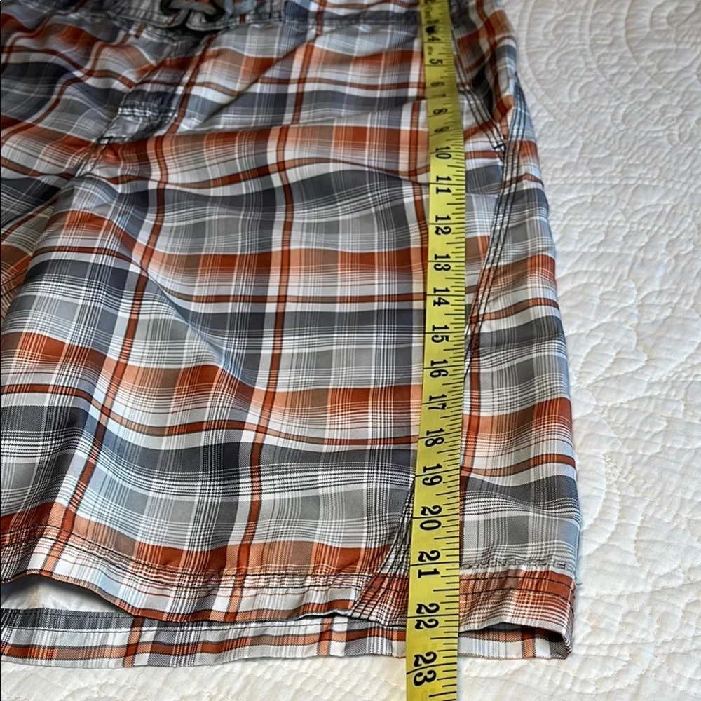 Columbia Board Shorts Mens 30 Plaid‎ Orange Gray Swimsuit Sportswear Preppy